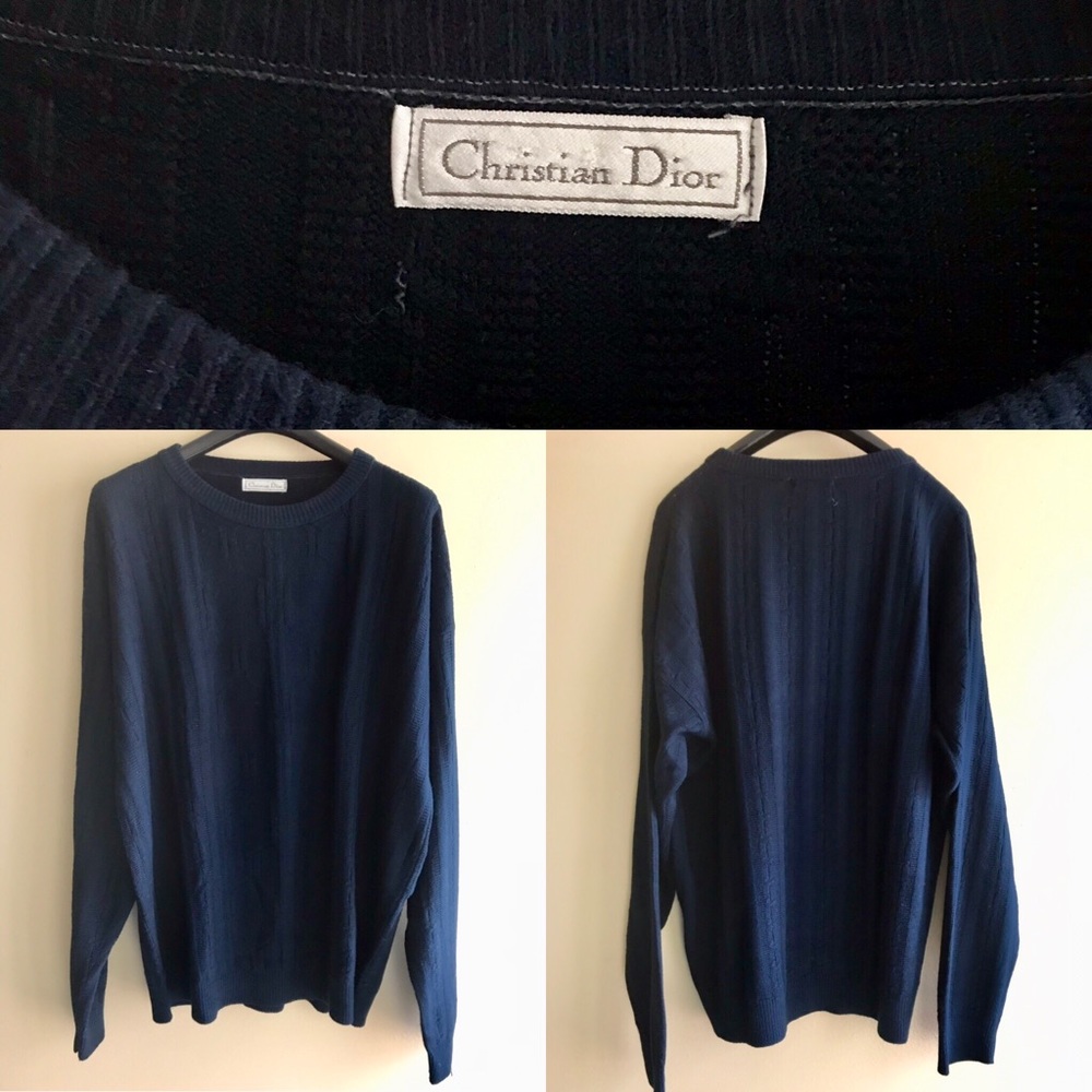 Dior **VINTAGE** Sweater: Size Large: Navy Blue